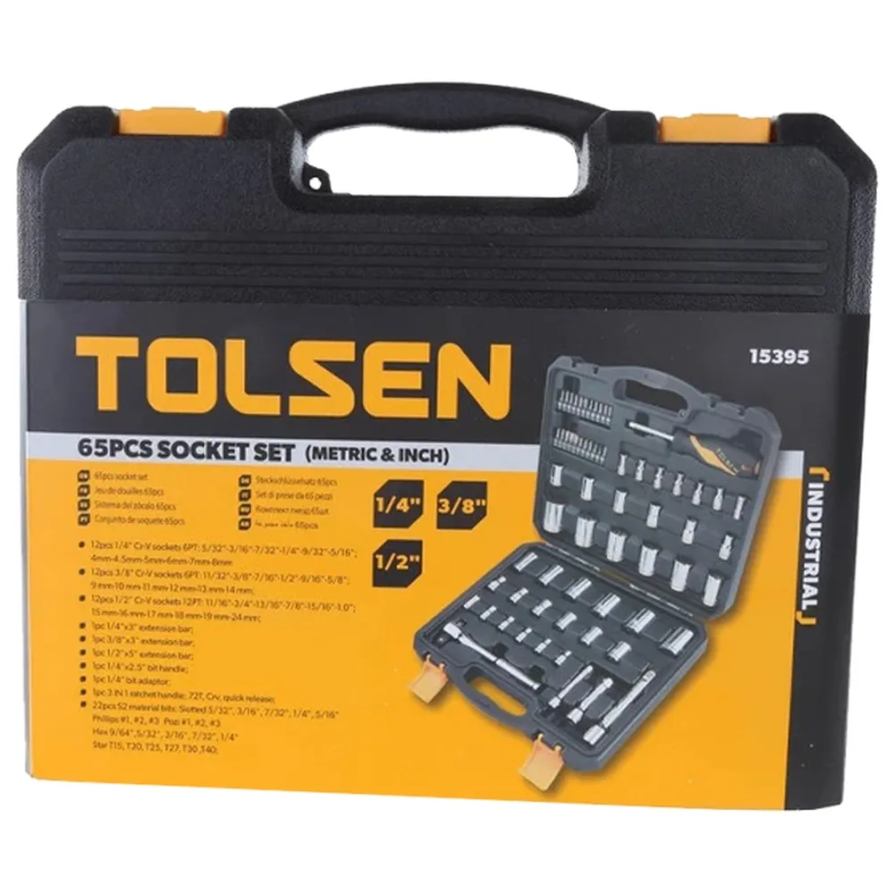 Набор торцевых головок "3 в 1" TOLSEN "Industrial" 65шт. 15395