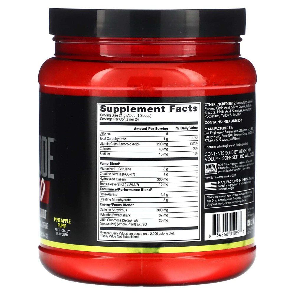 BSN, No-Xplode VASO, Ultimate Pump перед тренировкой, с ананасом, 504 г (1,11 фунта)