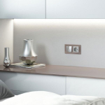 Выключатель двухклавишный проходной с подсветкой серебряный