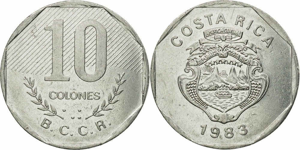Коста-Рика 10 колонов, 1983 - 1992 Герб XF