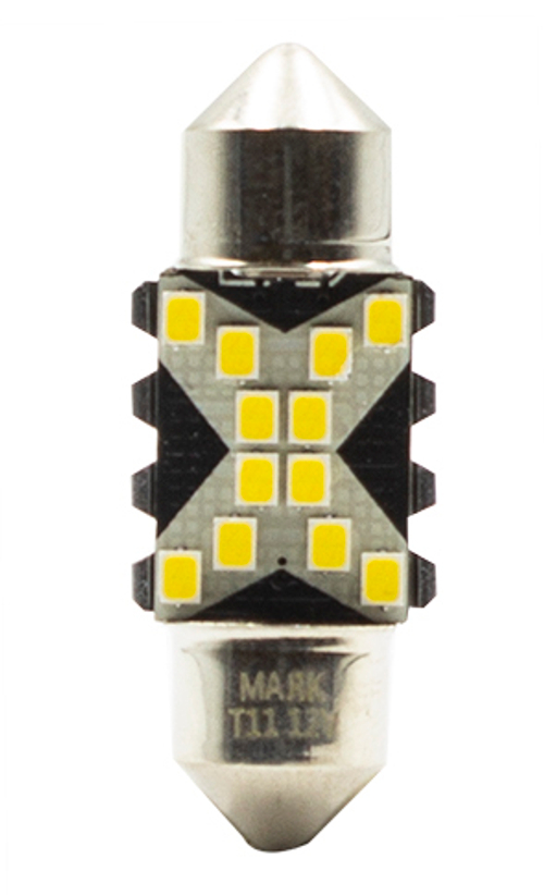 Лампа светодиодная 12V T11x31 SV8.5 белый 12 SMD с обманкой 2 шт. блистер Маяк