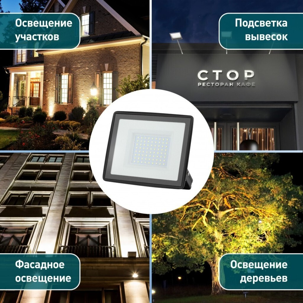 Прожектор светодиодный, Эра, LPR-023-0-65K-100, 100 Вт, 6500 К, IP65, 8000 Лм, Б0052026