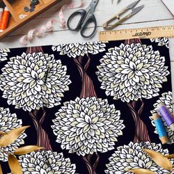 Ткань лён сказочные деревья с белой листвой