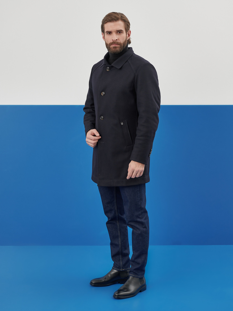 Синее пальто размера SIZE+ с пристёжкой из неопрена