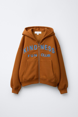 ZARA ХУДИ С НАДПИСЬЮ ИЗ МАХРОВОЙ ТКАНИ, ТЕРРАКОТОВЫЙ