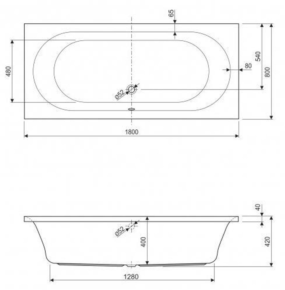 Акриловая ванна 180x80 см Cezares METAURO-180-80-42-W37