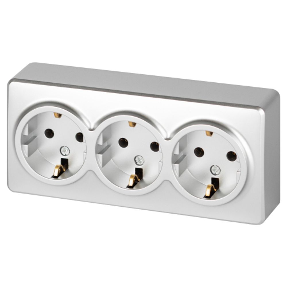 Розетка ЭРА Эксперт 11-2208-03 тройная с заземлением 3х2P+E Schuko IP20 16A-250В ОУ алюминий