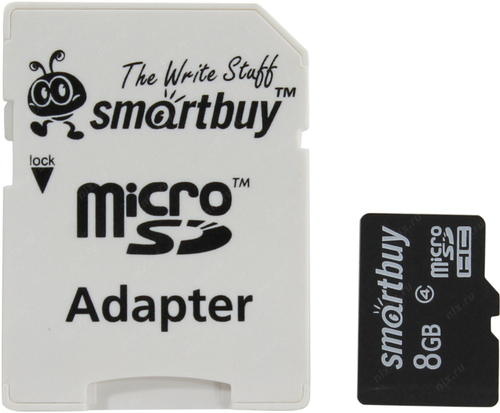 SmartBuy &lt;SB8GBSDCL4-01-BTS&gt; microSDHC 8Gb Class4 +  microSD--&gt;SD  Adapter
