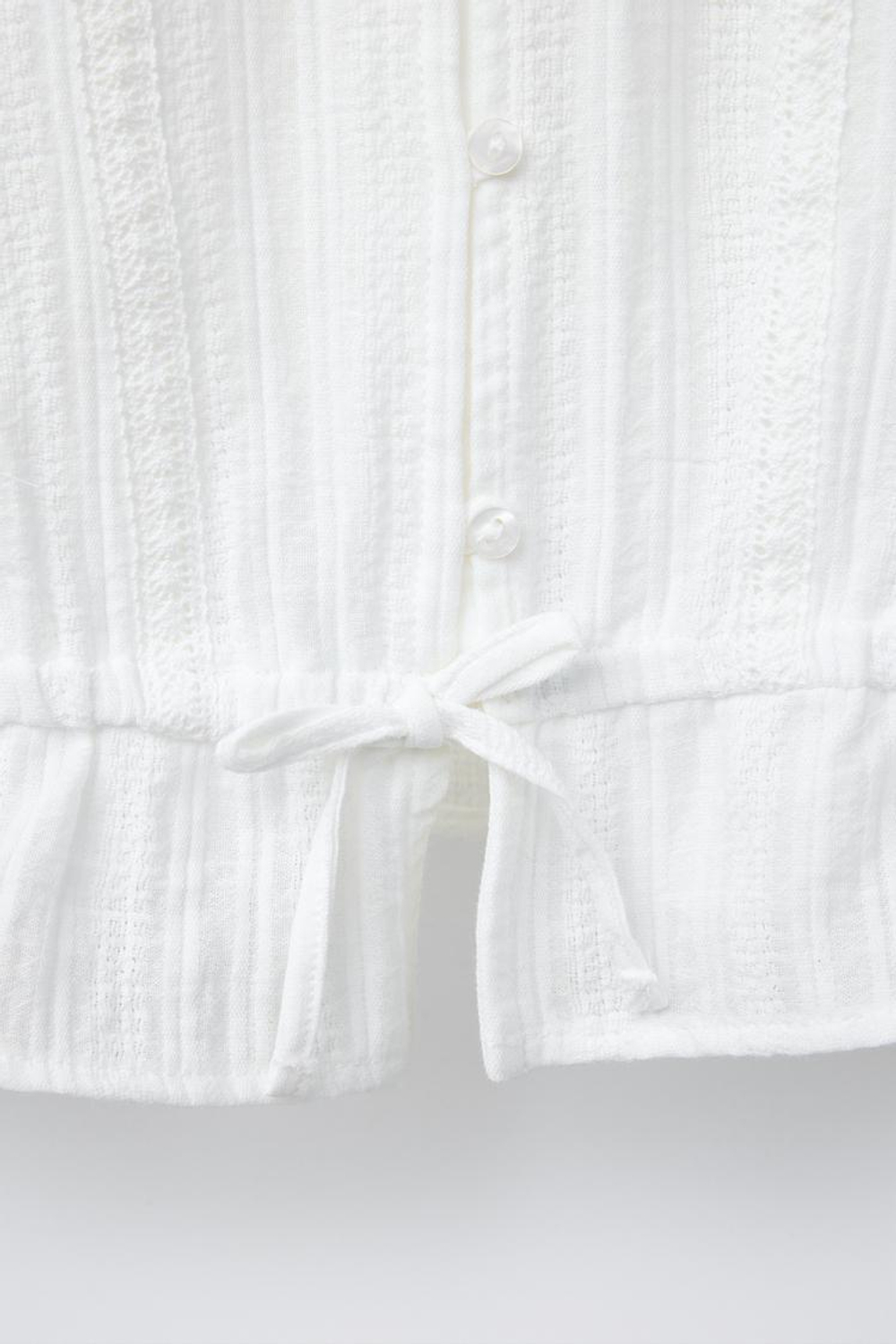 ZARA БЛУЗА С ТЕКСТУРНЫМ УЗОРОМ И БАНТОМ, ЖЕЛТОВАТО-БЕЛЫЙ