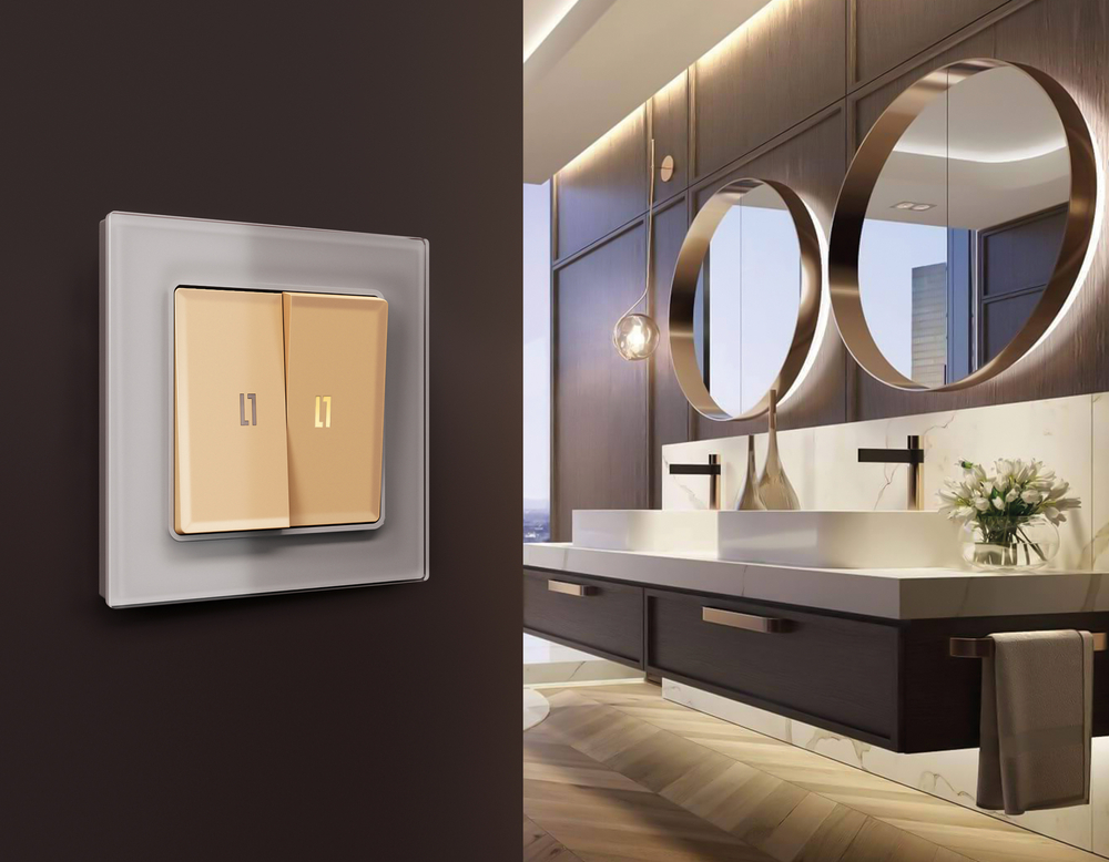 AP6040 Лицевая панель ALFA (Шампань) для 2-кл выключателей с подсветкой QUANT