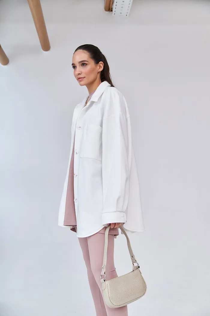 Рубашка оверсайз из футера без начеса кремового цвета