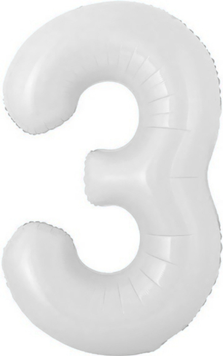 Шар с клапаном (16''/41 см) Мини-цифра, 3, Белый, 1 шт.