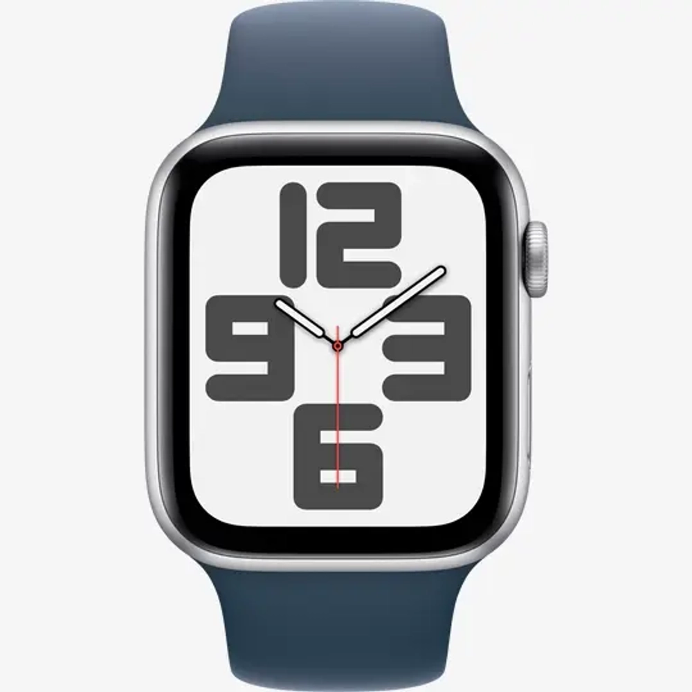 Apple Watch SE Gen 2 44mm (GPS) Silver Aluminum Case with Storm Blue Sport Band (M/L) (MREE3)