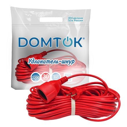Удлинитель-шнур "DOMTOK" ПВС 2*1, 2,2кВт, б/з 30м (1/15)