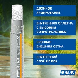 Шланг для полива GF GF80007105 POWER STAR ПВХ армированный садовый диаметр 19 мм (3/4 ) длина 25 м | 