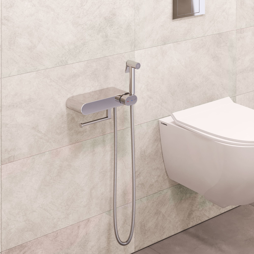 Смеситель с полочкой и держателем туалетной бумаги, с гигиеническим душем - RGW SP-222, хром