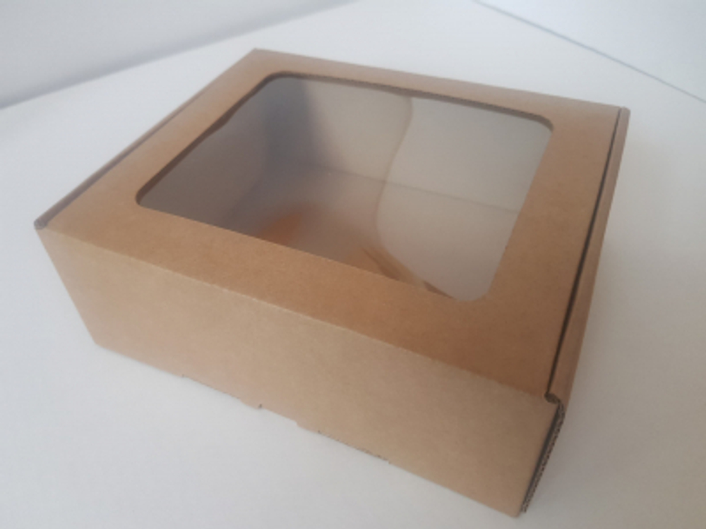 Коробка для пирогов, тортов, пирожных 18х18х7 с окном крафт