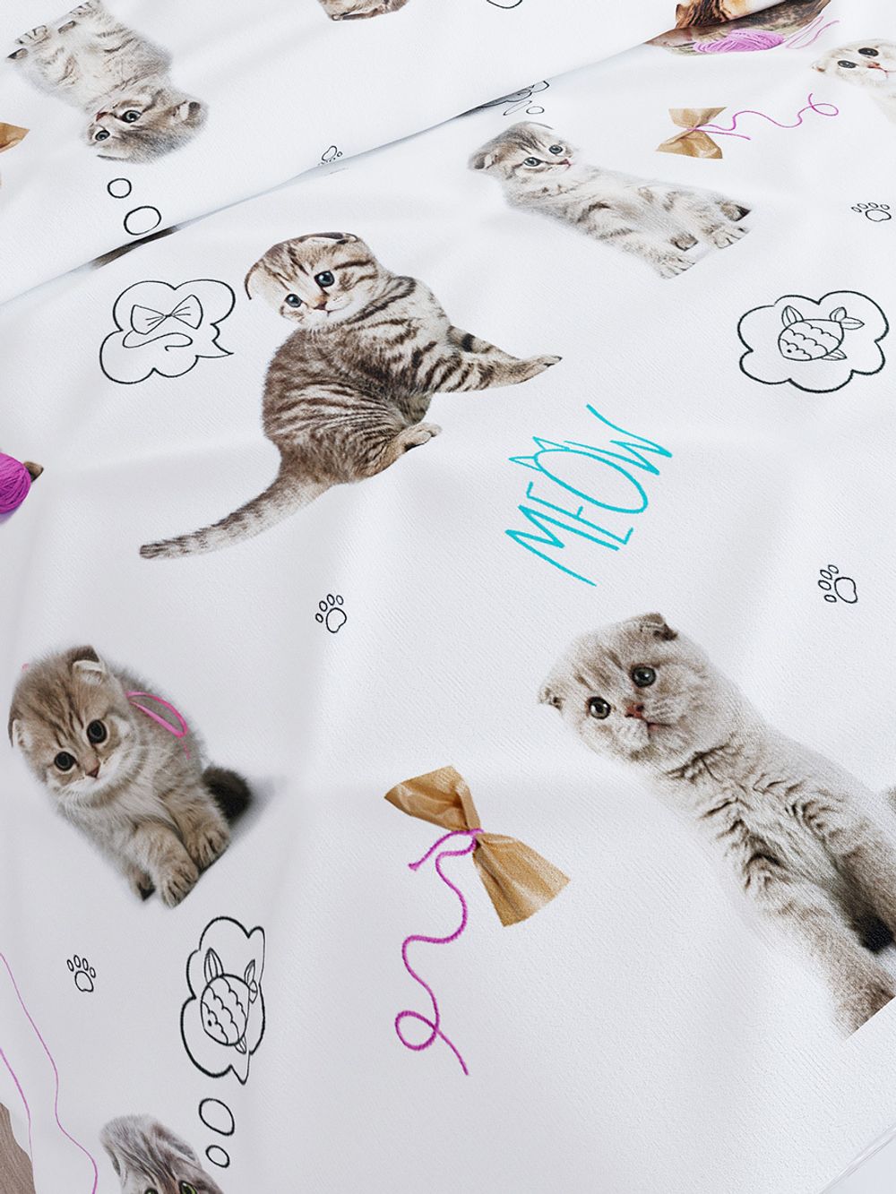 Постельное белье Сказка "Пушистики" 1,5-сп Наволочка 50х70 см 1 шт Простынь на резинке 90х200 см Пододеяльник 145х205 см, перкаль