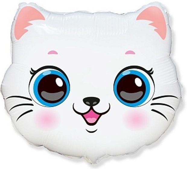Шар (22''/56 см) Фигура, Голова, Милый Котенок, Белый (БГ-)