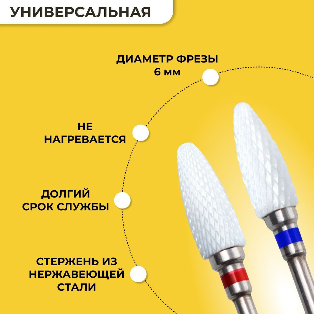 Комплект фрез для маникюра и педикюра "Кукуруза" керамическая мелкая и средняя зернистость, 2шт