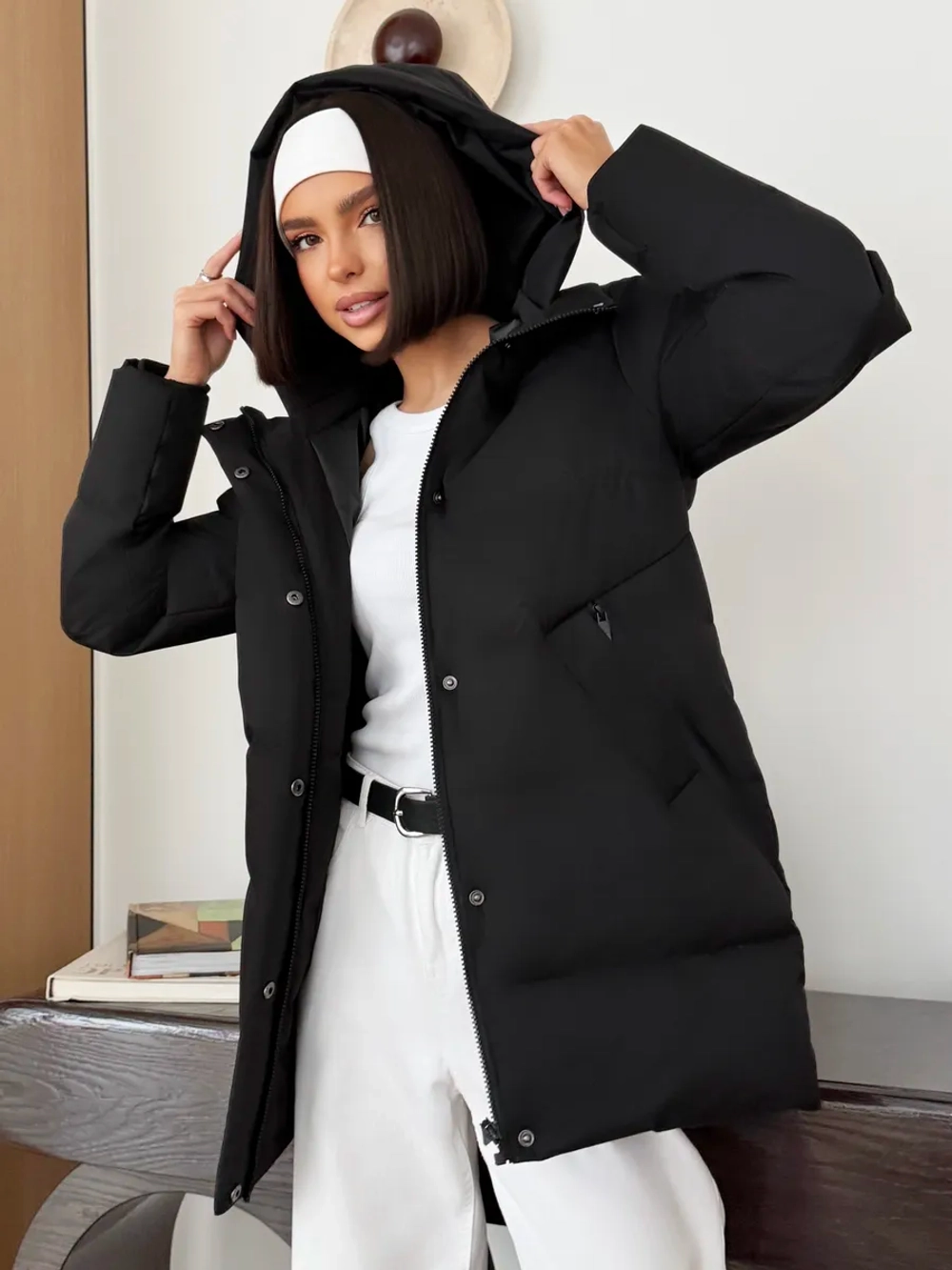 Куртка весенняя удлиненная со съемным капюшоном