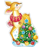 Плакат вырубной А4 "Олененок с елочкой" блестки в лаке (Сфера)