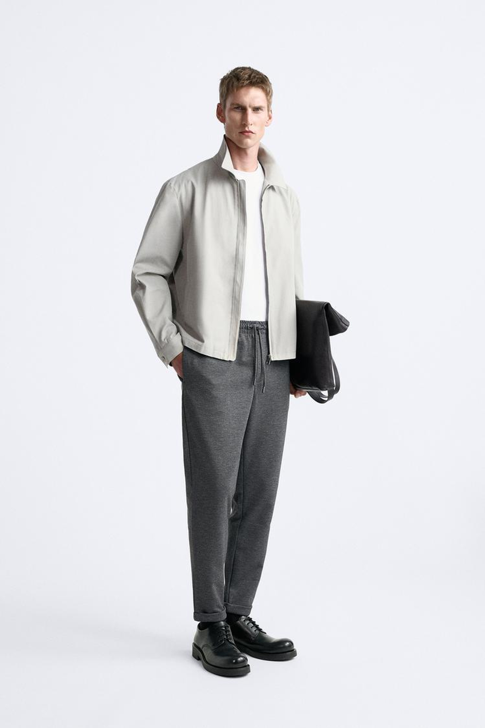 ZARA БРЮКИ EASY CARE С ПОЯСОМ НА ШНУРКЕ, АНТРАЦИТОВО-СЕРЫЙ