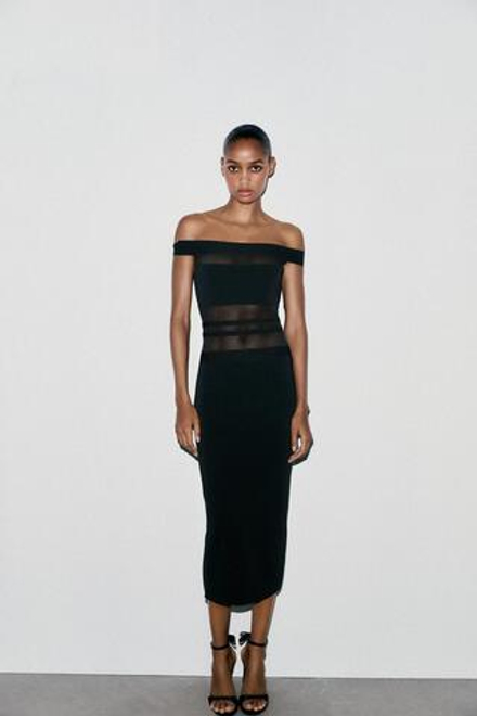 ZARA КОМБИНИРОВАННОЕ ПЛАТЬЕ-СТРЕЙЧ, ЧЕРНЫЙ