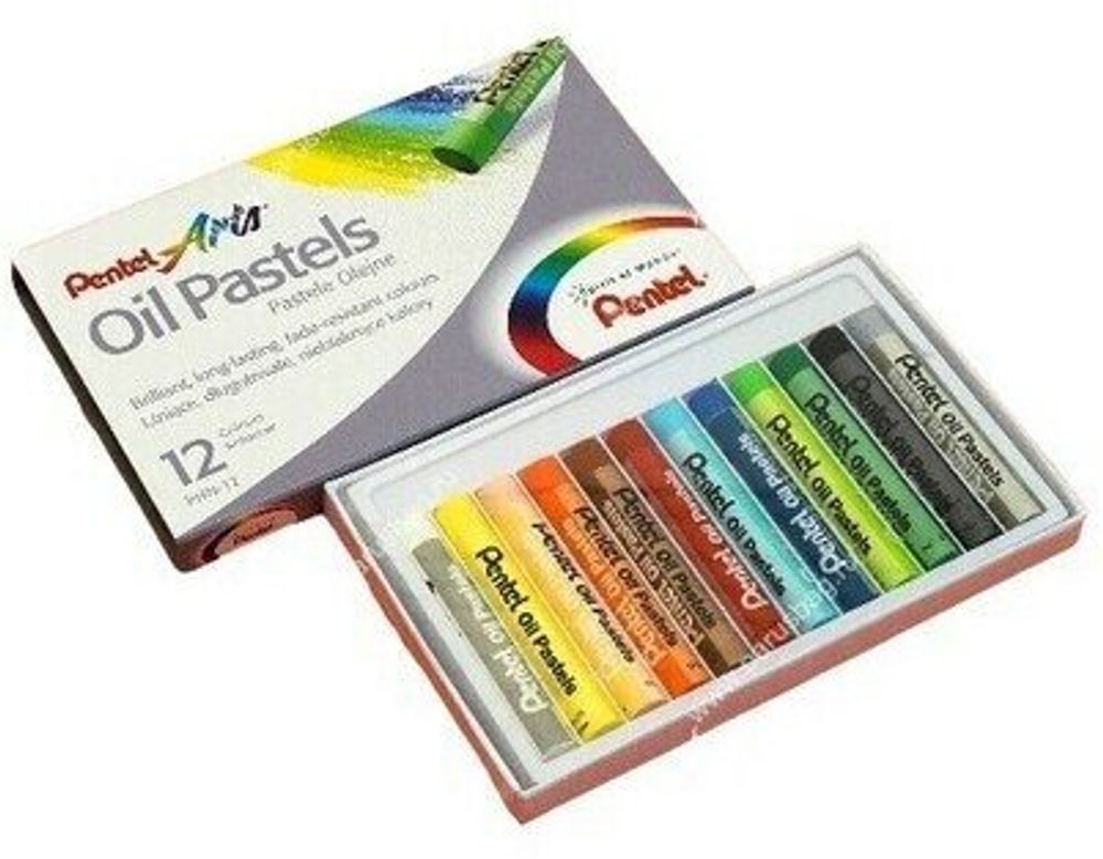 Пастель масляная художественная PENTEL "Oil Pastels", 12 цветов, круглое сечение, картонная упаковка, PHN4-12