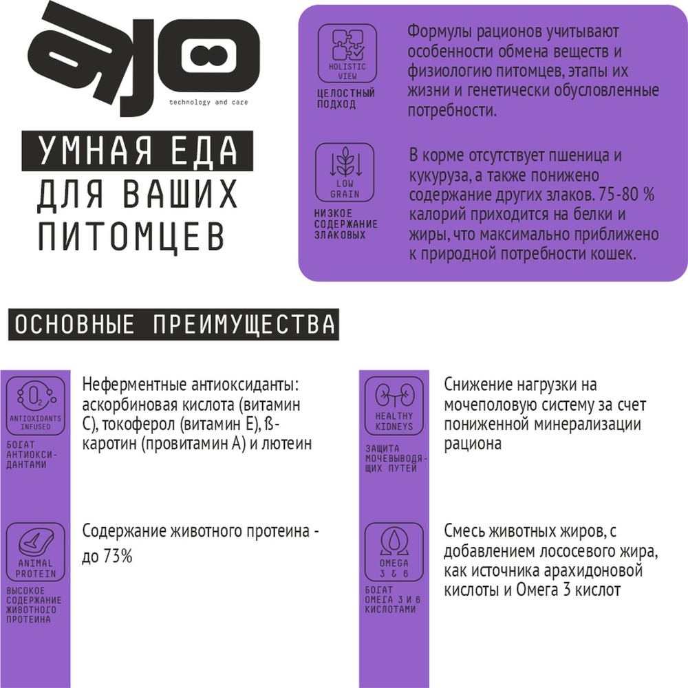 Сухой полнорационный корм для кошек с чувствительным пищеварением AJO Cat Sense, с олениной, 400 г