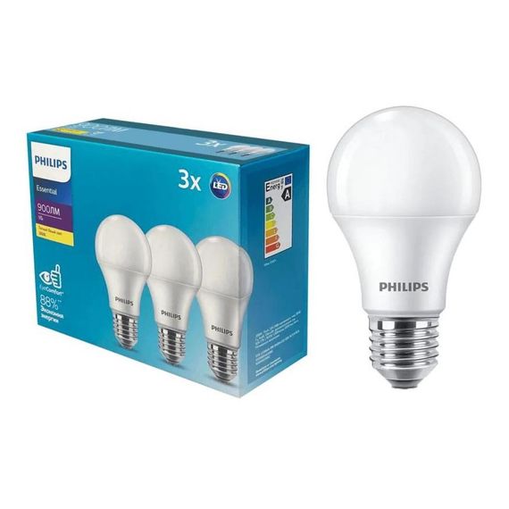 Лампа светодиодная Philips E27 9W 3000K матовая (3 шт) 929002299247