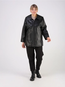 Кожаная куртка демисезонная оверсайз с капюшоном