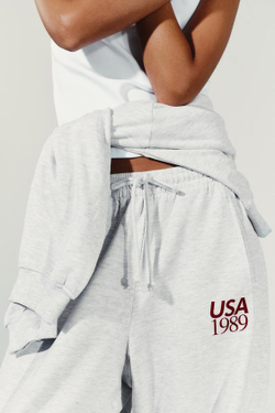 ZARA БРЮКИ-ДЖОГГЕРЫ С ТЕКСТОМ, СЕРЫЙ МЕЛАНЖ