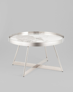 Журнальный столик Гера 80*80см белая керамика сталь серебро