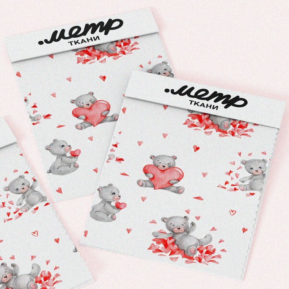 Ткань блэкаут мишки с сердечками