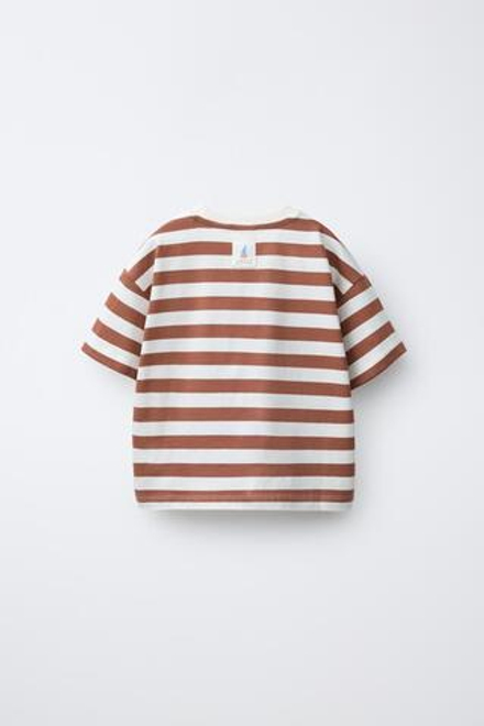 ZARA ФУТБОЛКА В ПОЛОСКУ, СВЕТЛО-КОРИЧНЕВЫЙ