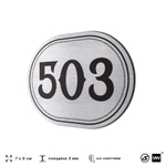 Номерок на дверь квартиры 503, для кабинета, офиса, шильдик 9 х 7 см, серебристый, Айдентика Технолоджи