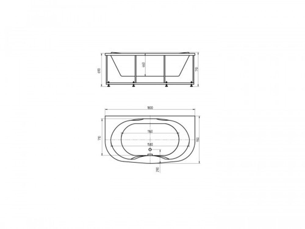 Ванна акриловая асимметричная МЕЛИССА 180х95 AQUATEK (с каркасом и фронтальной панелью)
