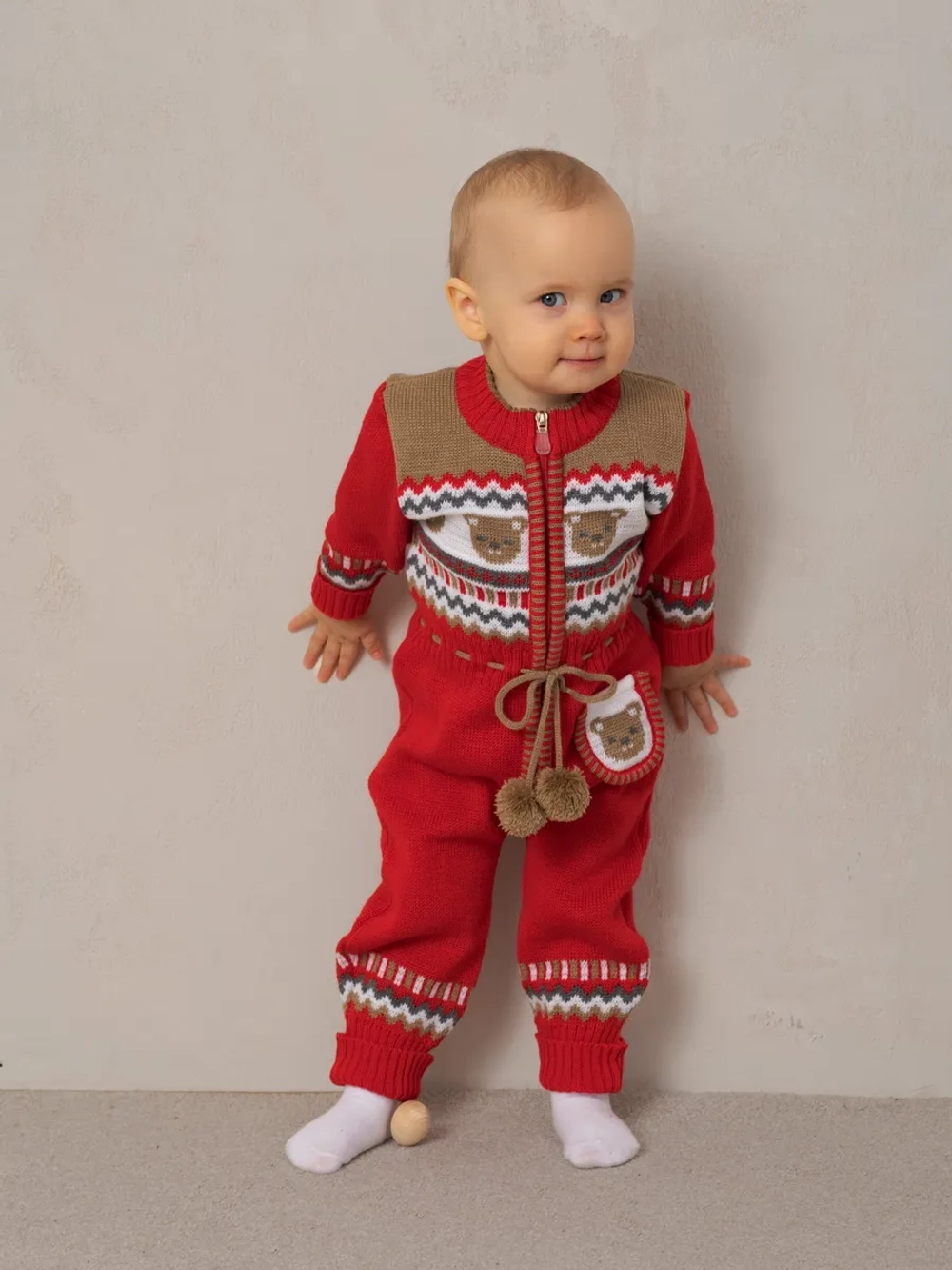 Вязаный комбинезон для новорожденных и малышей на молнии