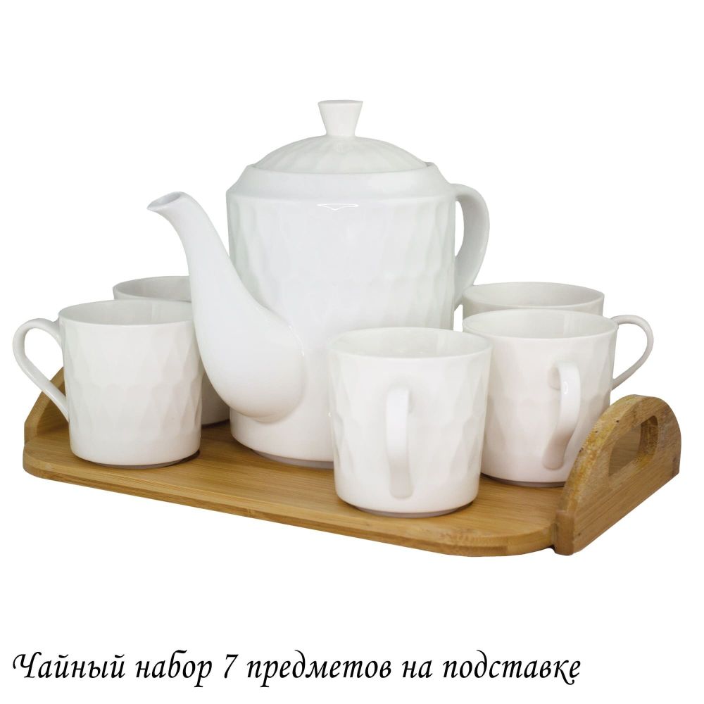 Lenardi 140-048 Чайный набор 7пр. 300 мл BAMBOO на подставке в под.уп.(х6)Фарфор,бамбук