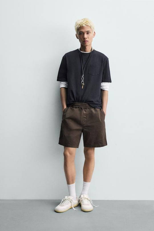 ZARA ШОРТЫ ИЗ ТВИЛА RELAXED FIT, КОРИЧНЕВЫЙ