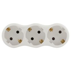 Разветвитель электрический ЭРА SPx-3e-W на 3 розетки с заземлением 16А белый | Тройники