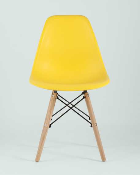 Eames Style DSW желтый пластик, стальной каркас, натуральный массив бука