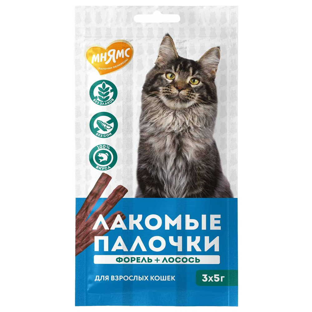 Мнямс Деликатес лакомые палочки для кошек с лососем и форелью 13,5 см - 3*5 гр