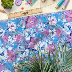 Ткань шелк Армани клод моне «цветы на голубом фоне»