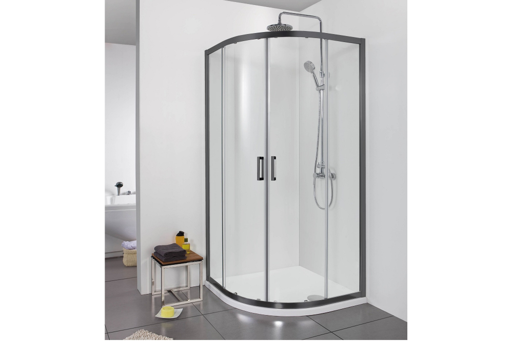 AQ ARI RO 08020BL Душевой уголок 1/4 круга, двери раздвижные 800x800x2000, профиль черный, стекло прозрачное