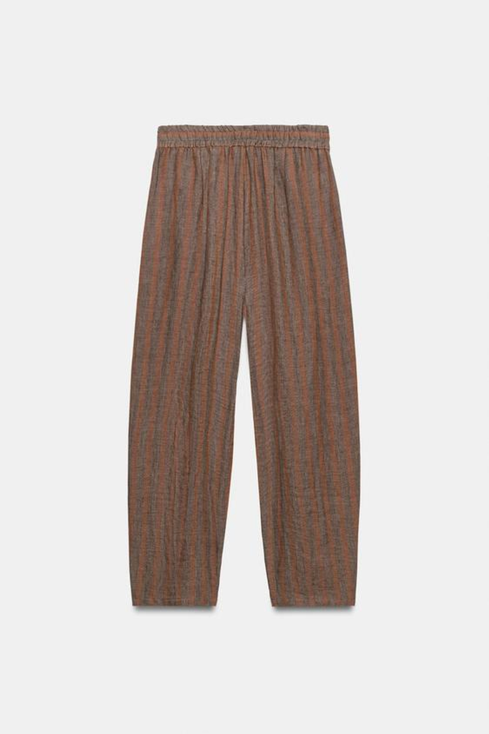 ZARA БРЮКИ В ПОЛОСКУ ИЗ 100% ЛЬНА, КОРИЧНЕВЫЙ
