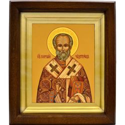 Николай Чудотворец. Небольшая икона ручной работы в киоте.