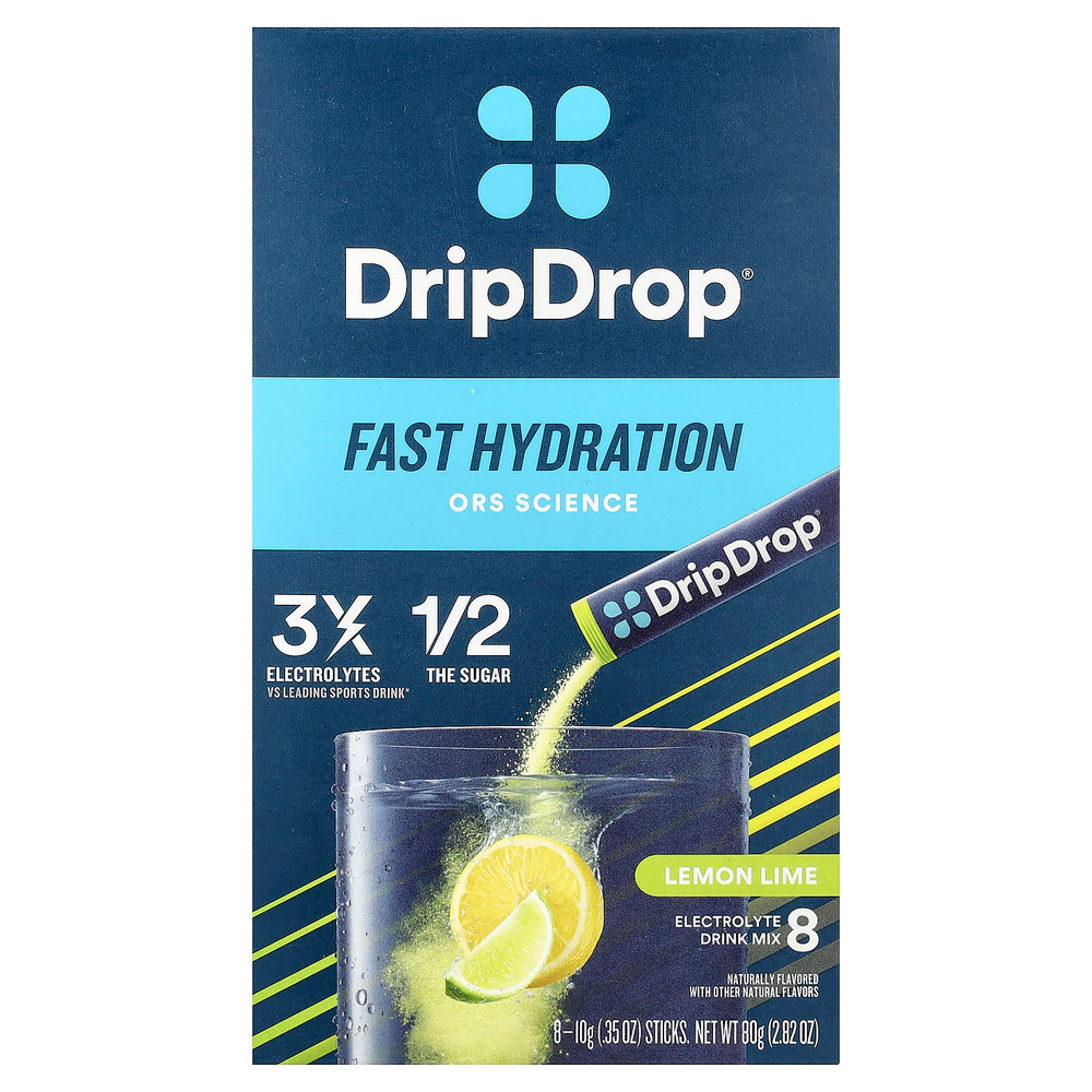 DripDrop, Electrolyte Drink Mix, Lemon Lime, 8 Sticks, 0.35 oz (10 g) Each