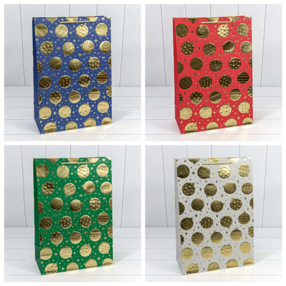 Пакет подарочный 31 х 45 х 15 см Набор 4 шт "Золотые шары" с тиснением (Микс)